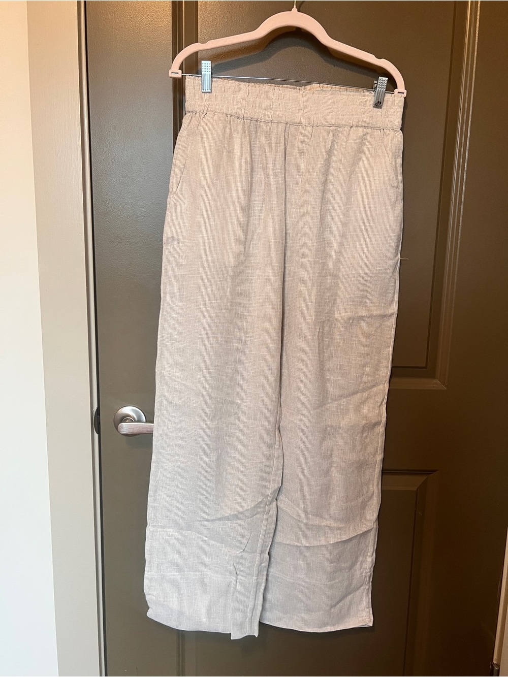 sundays Wide-Leg Linen Blend Pants in Light Beige